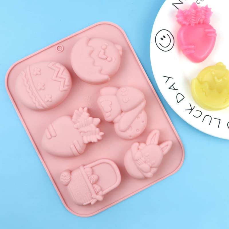 Wholesale 6-Pack Assorted Cartoon Rabbit Easter Egg Silicone Cake Mold DIY Soap Mold Bread Rice Cake Mold