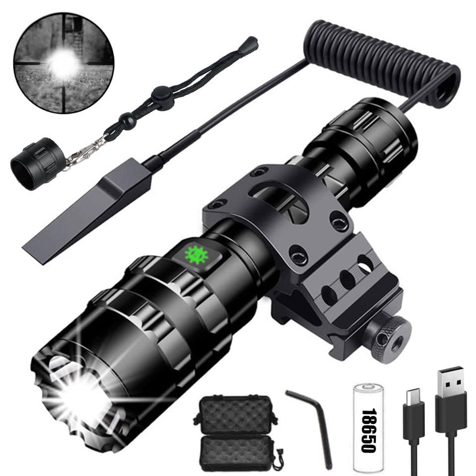 Cross-border Best-selling L2 High-power Flashlight USB Rechargeable Strong Light Red Green White Tactical Set Flashlight