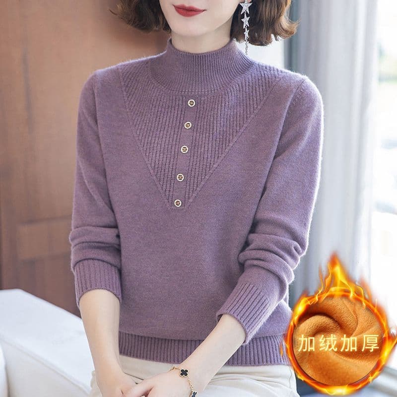 Mom's Winter Sweater Women's Fleece-lined Thickened New Style, Mid-Age & Elderly Women's Autumn/Winter Base Layer Fashionable