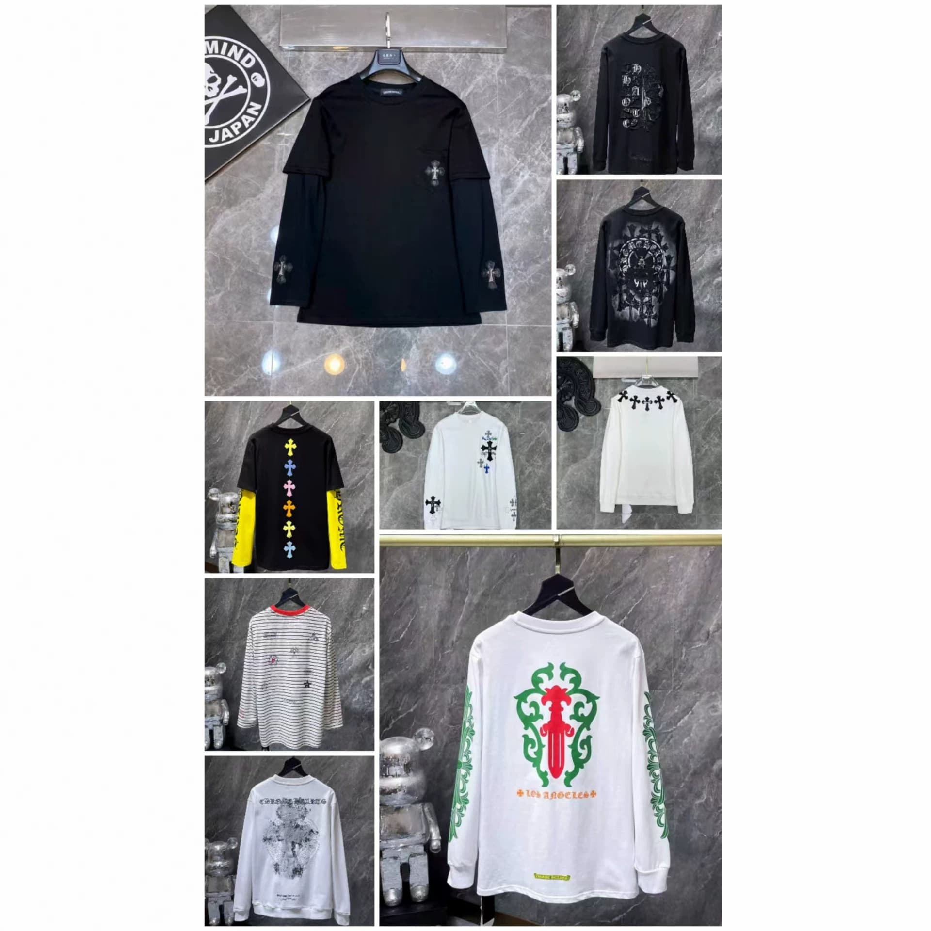 Cross-border trendy brand Chrome Heart Crocodile long-sleeved T-shirt pure cotton men and women loose ready stock wholesale