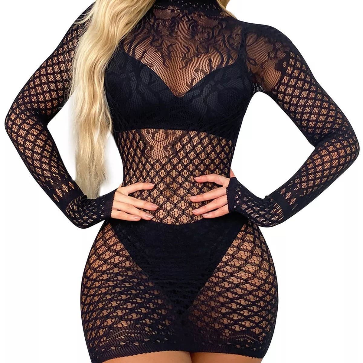 European and American 2025 women's tight dress mesh underwear pajamas nightgown club wear