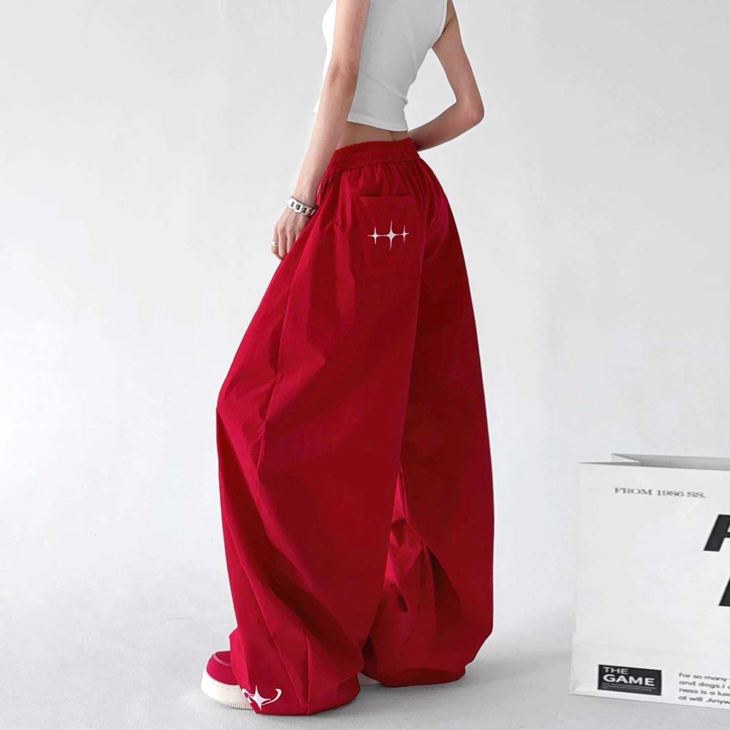 2026 Summer New Red Overalls Women's Loose Casual Wide Leg Pants Tall Sports Pants Jazz Dance Pants