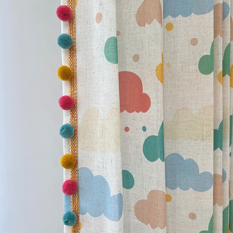 YUANJL New Children's Room Window Screen Short Curtain Cute Cartoon Cloud Linen Curtain