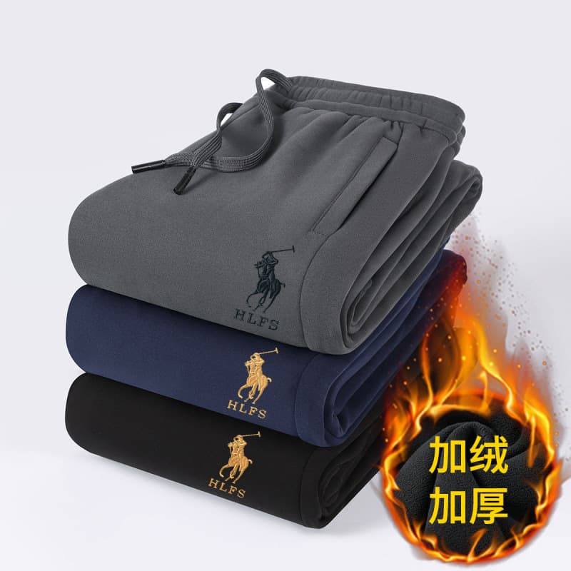 K1192 Tapered-leg pants, autumn/winter new style fleece-lined thickened elastic waist casual straight-leg pants