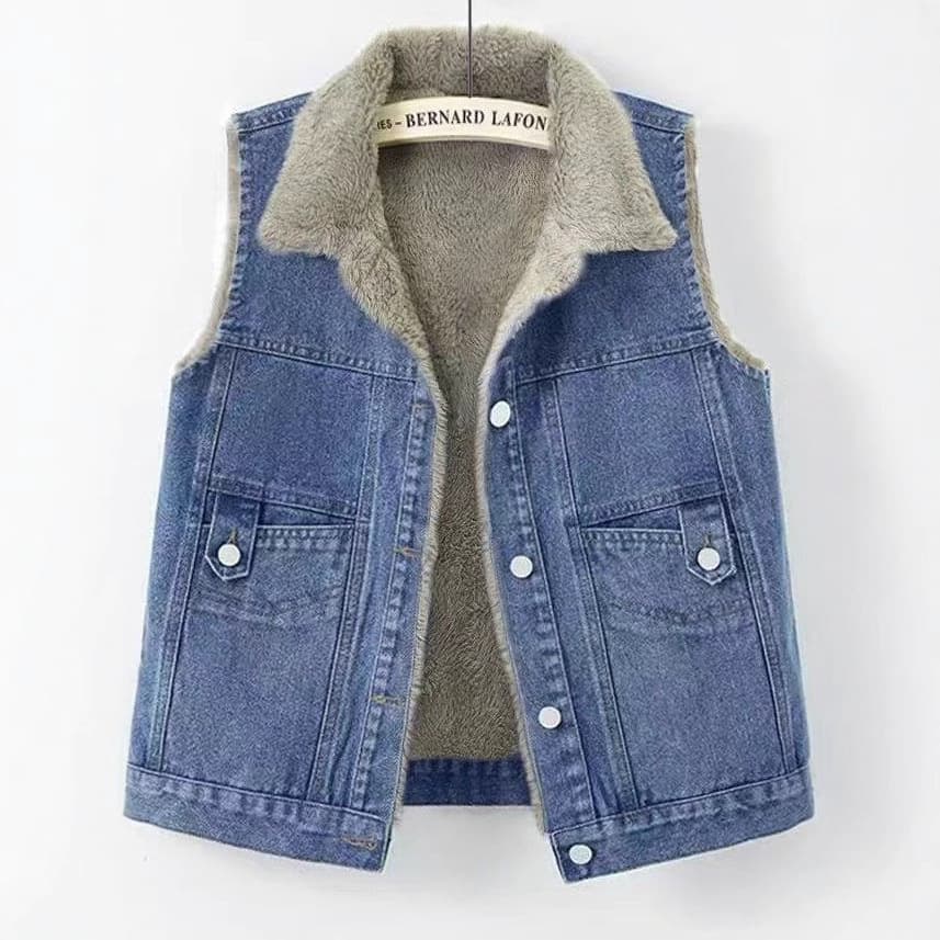 Large Pocket Versatile Denim Vest for Women Spring Autumn 2026 New Loose Fit Slimming Waistcoat Outerwear