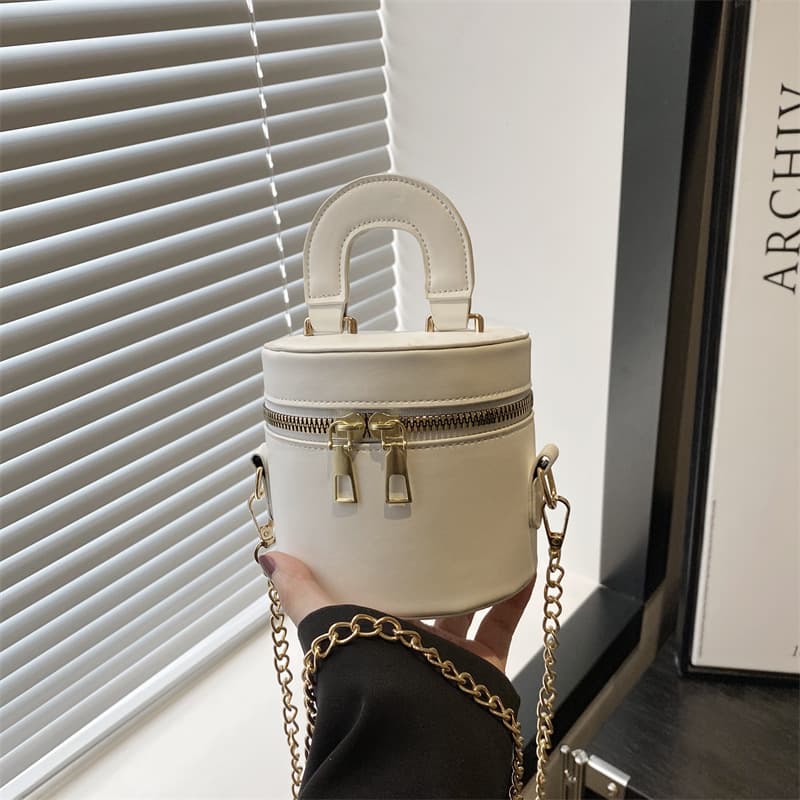 2025 Korean version double zipper mini chain fashion personality simple literary and artistic portable one-shoulder cross-body cylindrical women's bag