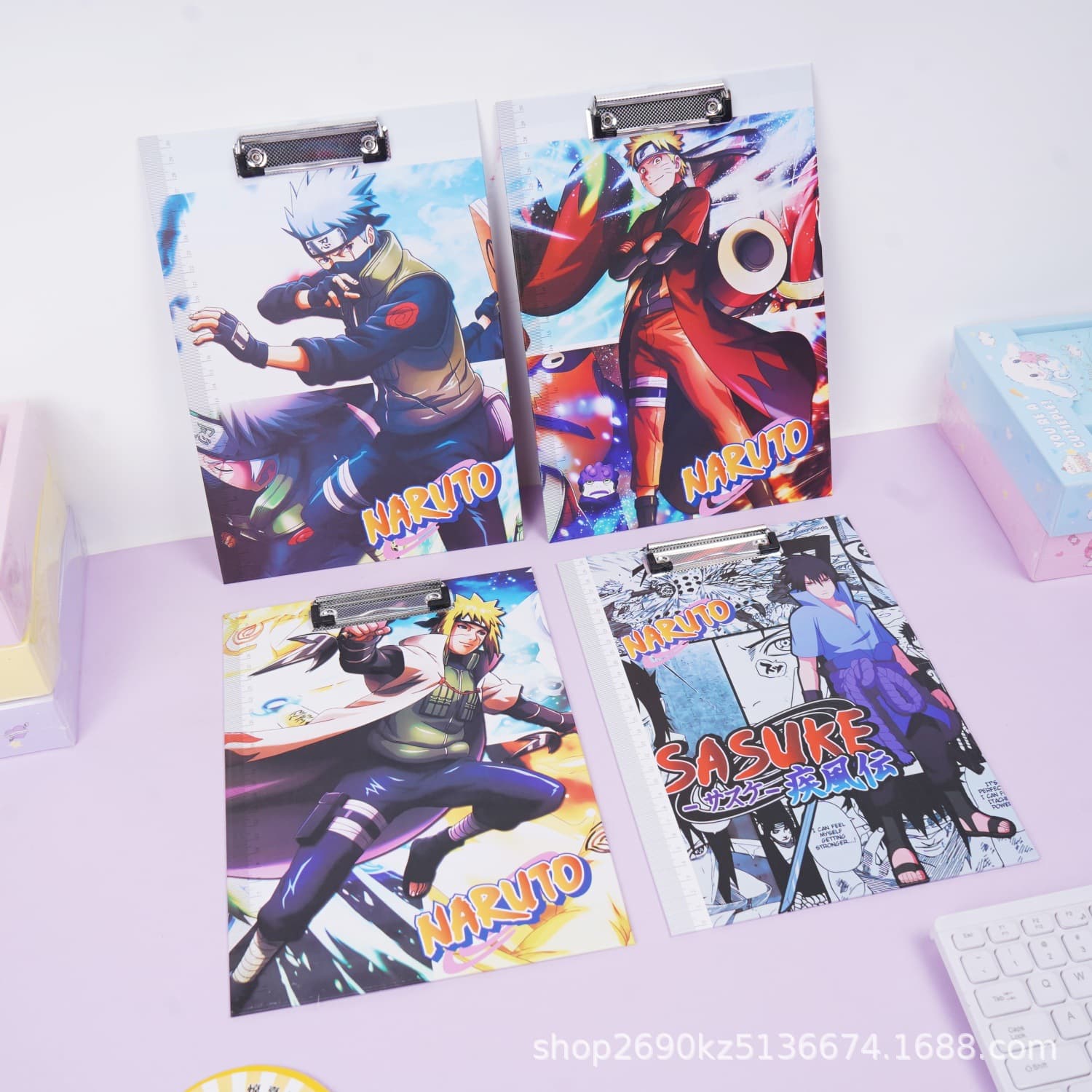 Cartoon New Naruto A4 Clipboard Anime Naruto Sasuke Kakashi Multifunctional with Ruler Clip Board Supply