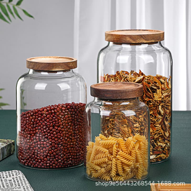 Manufacturer Glass Sealed Jar Acacia Wood Home Kitchen Large Capacity Tangerine Peel Jar High Borosilicate Glass Storage Jar