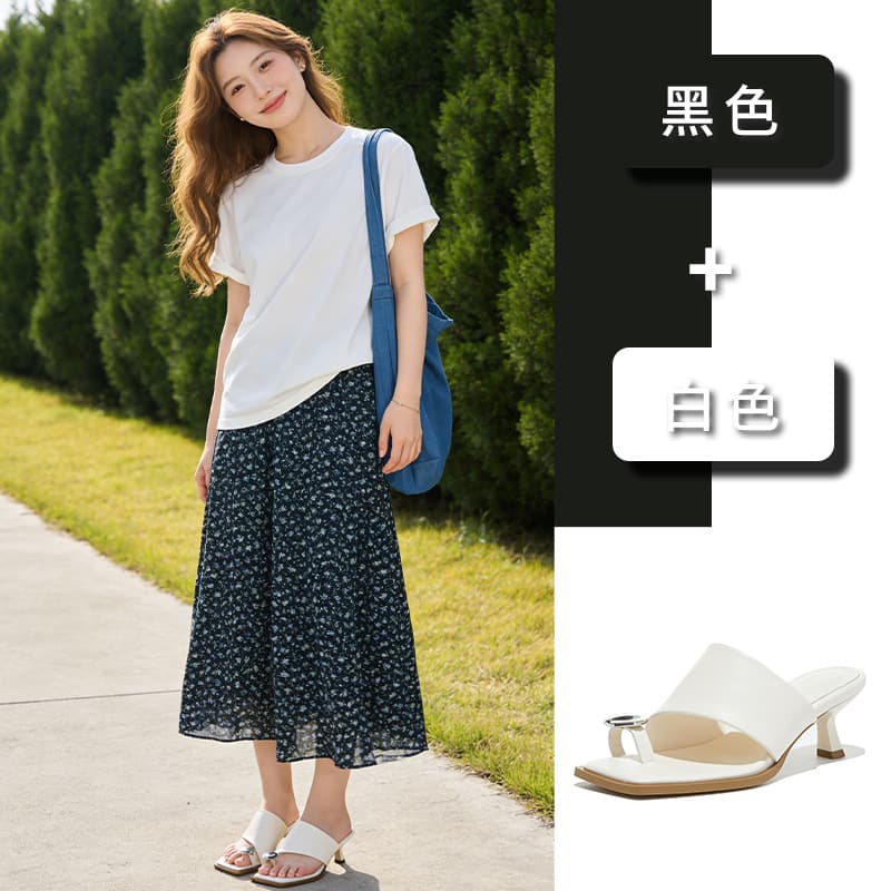 Square-toe thong sandals 2026 summer new French-style high-end slippers with metal thin heel casual half-slippers for women
