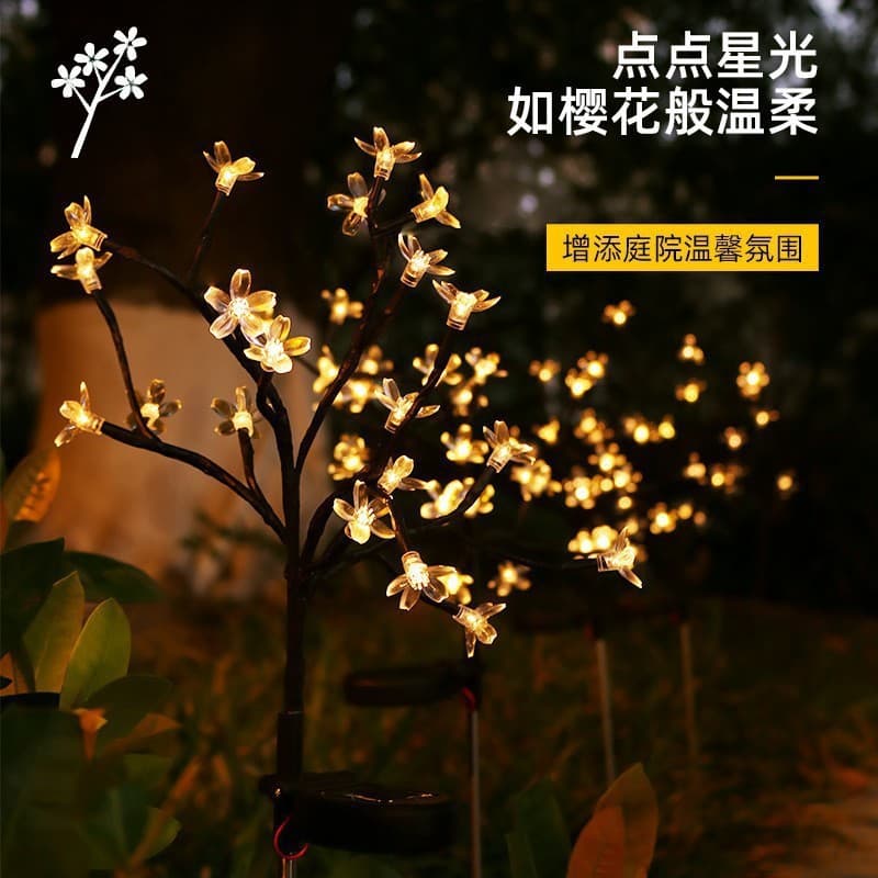 Solar Cherry Blossom Ground Insert Light, Outdoor Waterproof Branch Lawn Light, Festive Warm Decorative Garden Light, Street Light