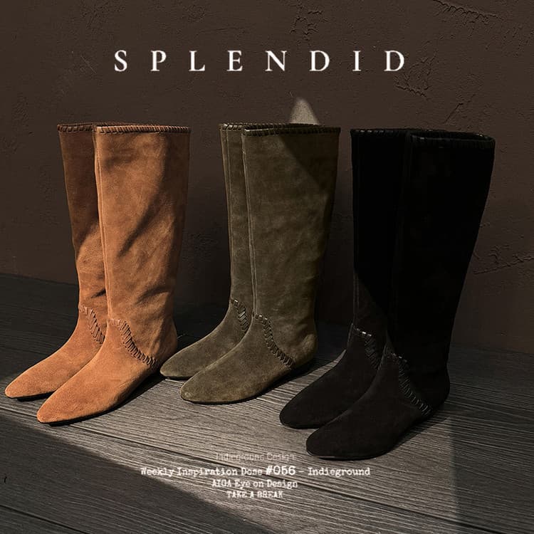 High Gloss Cow Suede Stacked Boots Women's Western Boots Knight Boots Winter New Genuine Leather Round Toe Low Heel Long Boots High Boots