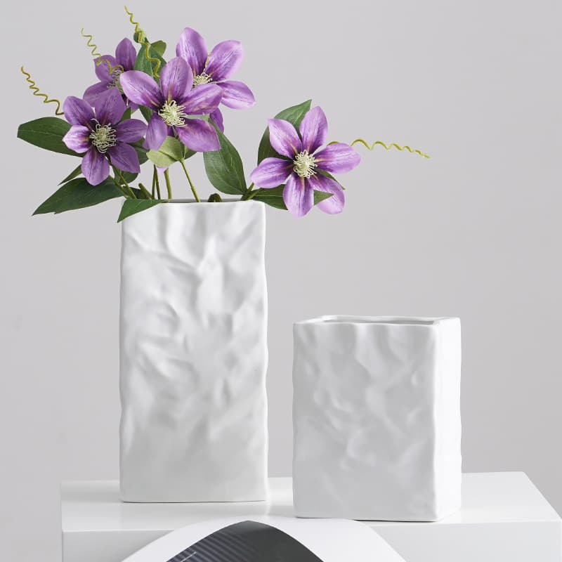 Shumen Cream Simple Nordic Pleated Paper Bag Ceramic Decorative Dried Flower Vase Living Room Flower Arrangement Ornament