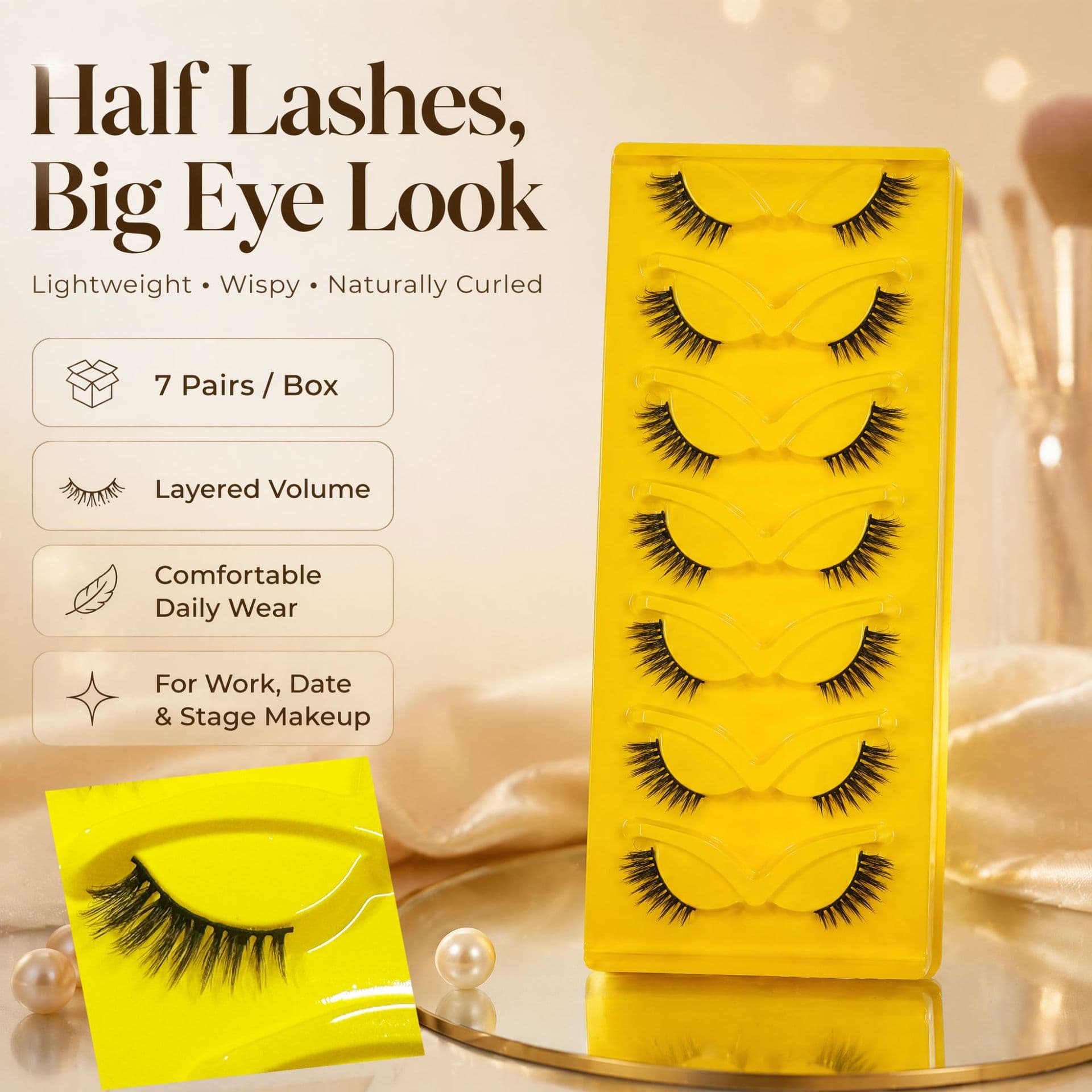 European and American Export Style 7-Pair Strip Lashes, Black Band False Eyelashes, Natural Look Wholesale