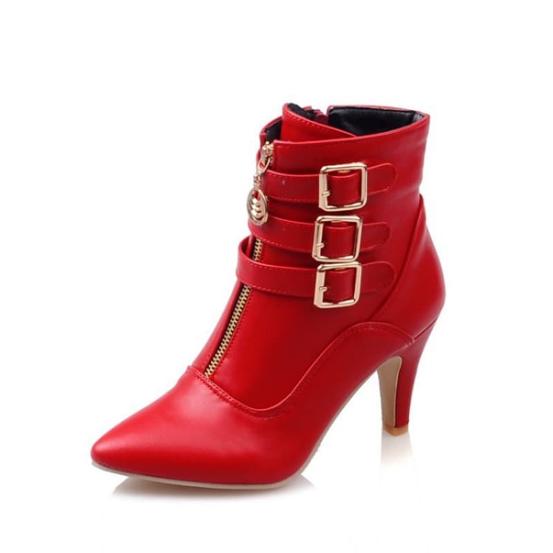 Belt Buckle Women's Boots Foreign Trade Large Size Short Boots 40-45 Pointed Toe Roman Boots Women's Autumn Winter New Style Boots