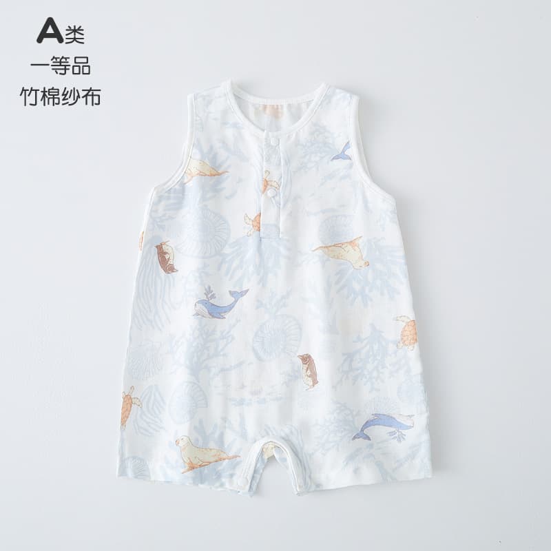 Sleeveless Baby Romper, Summer Bamboo-Cotton Gauze, Ultra-Thin Summer Pants, Crawling Vest, Baby Clothing