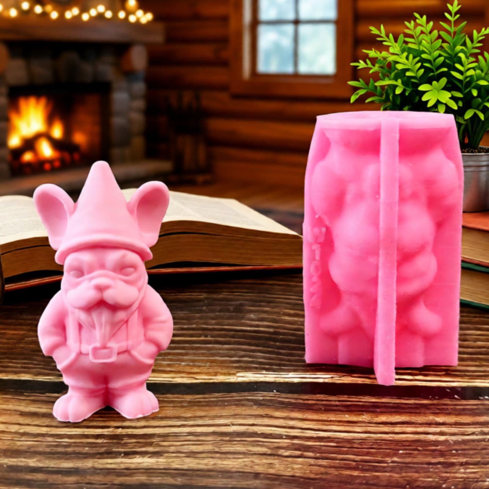Hands-in-Pockets Mustache French Bulldog Figurine Mold Candle Plaster DIY Plaster Figurine Candle Holder Silicone Mold W1024