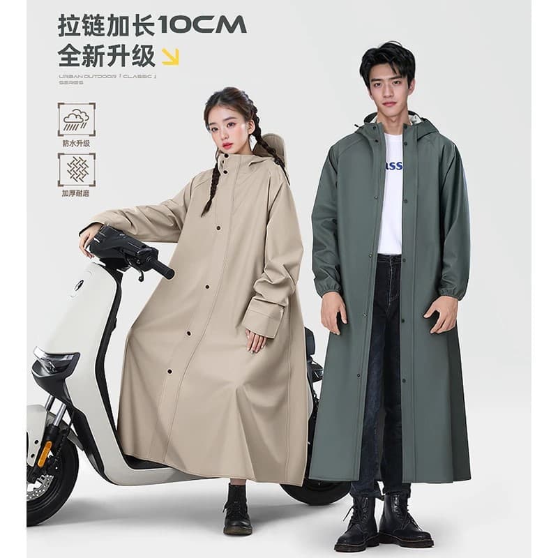 Electric vehicle outdoor raincoat with zipper, long full-body stormproof motorcycle riding/hiking unisex single-person adult rain poncho