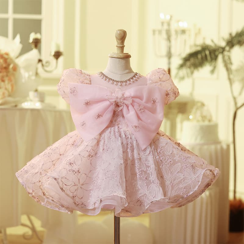 2026 New Pink Baby Girl Princess Dress Birthday Party Hostess Piano Performance Dress
