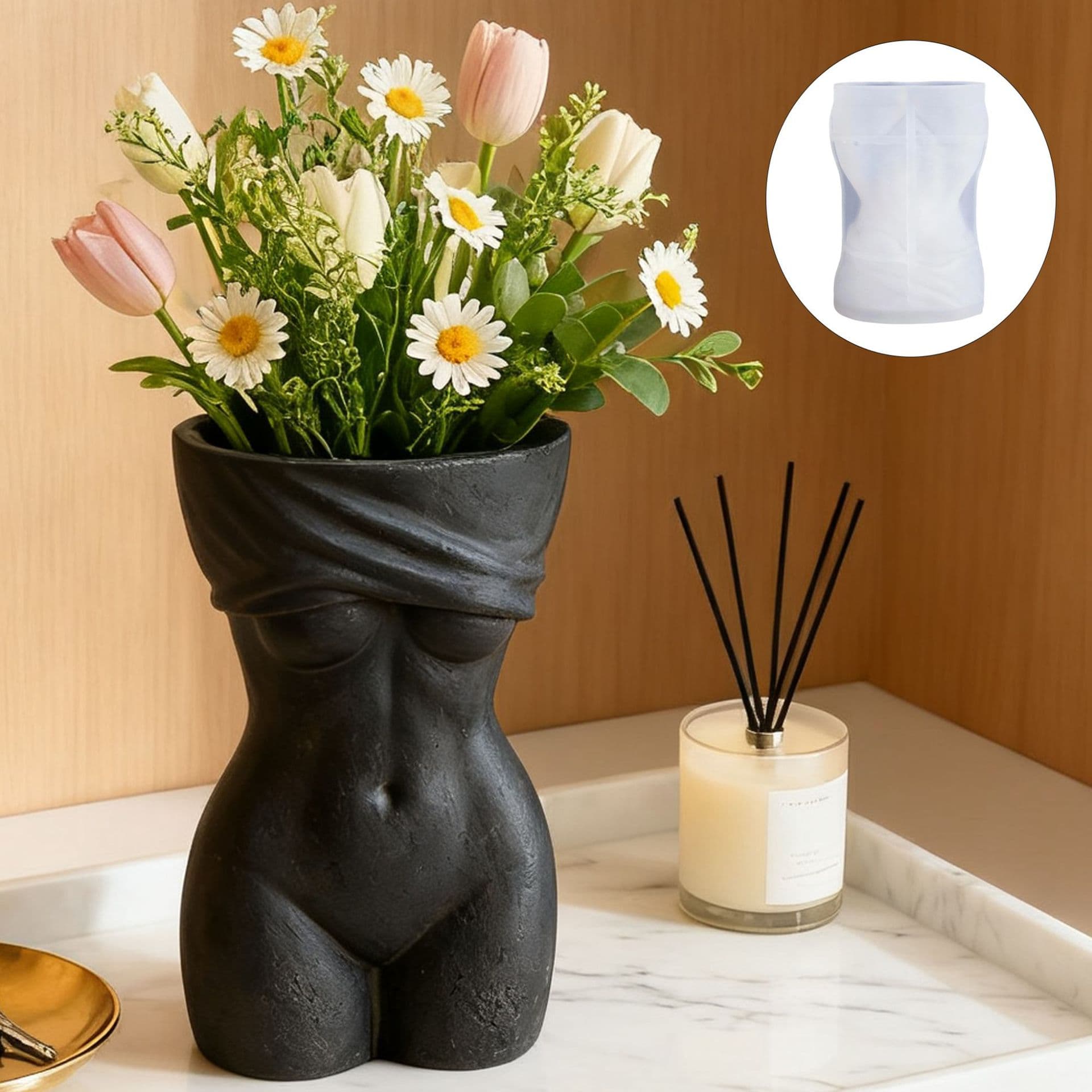 Print the charm of women A cement aromatherapy plaster cup mold diy glue storage cup flower pot ornament silicone abrasive