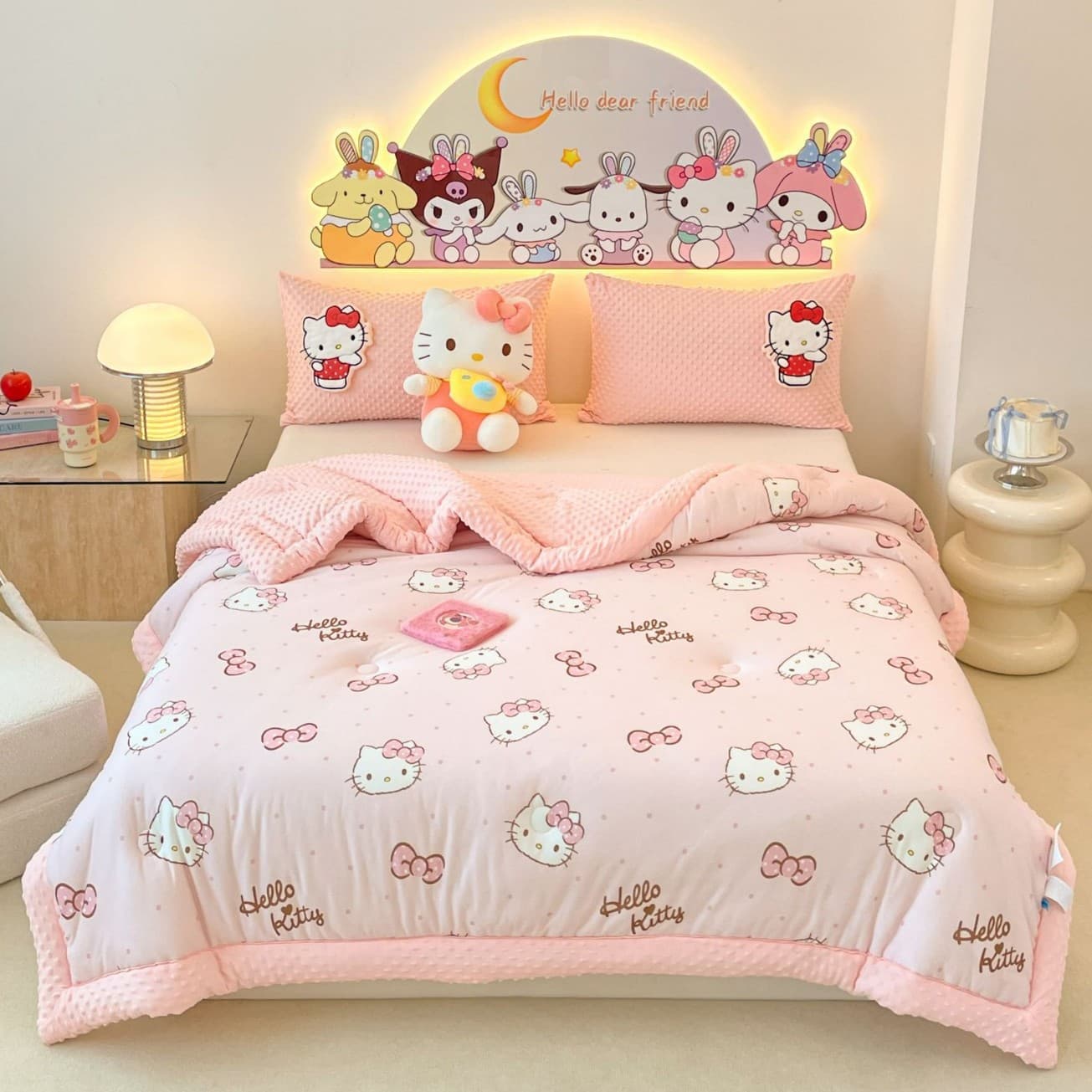 Sanrio cartoon bean quilts, soft Class A mother-baby grade autumn-winter children's knitted cotton cores, handmade edging