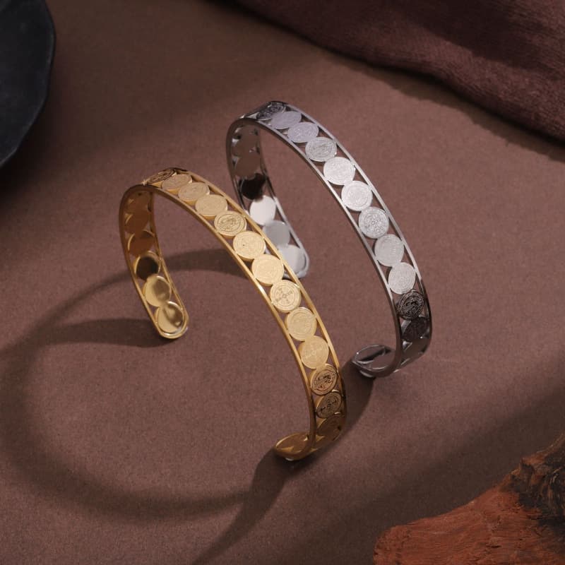 Titanium Steel Bracelet, Non-fading Women's High-end Cross Medal Versatile Stainless Steel Open C-shaped Bangle