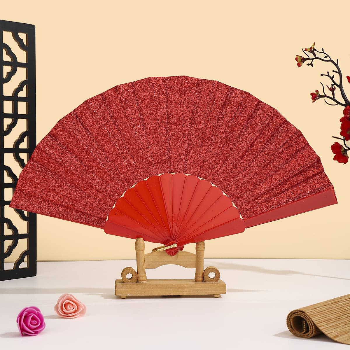 Colored pole gold powder flat fan