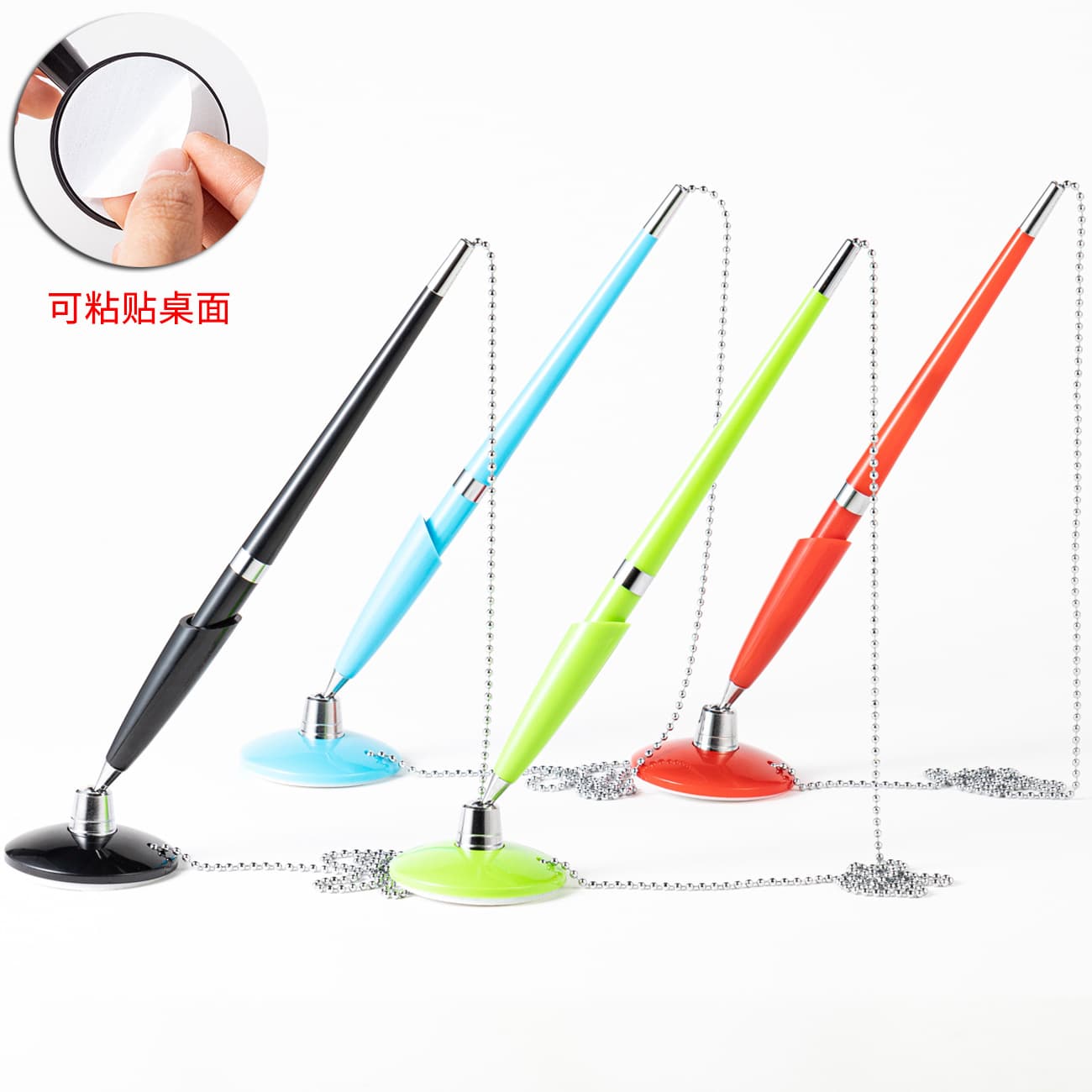 Business Plastic Desk Pen with Printable Logo, Hotel Bank Front Desk Fixed Sign Pen, Adhesive Desktop Desk Pen