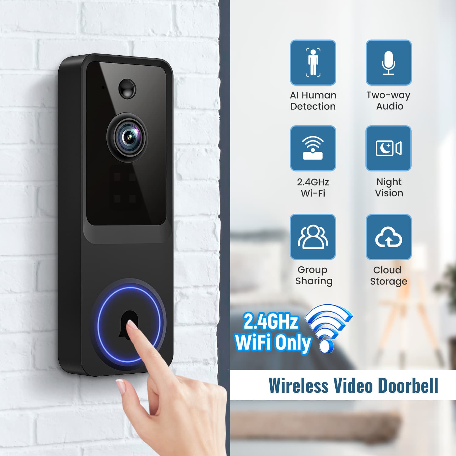 Video Doorbell Camera Wireless WiFi HD Night Vision Smart Doorbell Electronic Door Viewer with Two-Way Audio