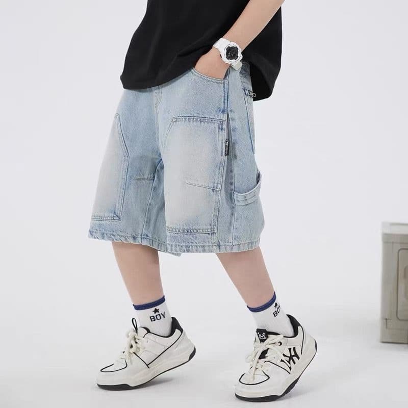Boys' Denim Shorts Summer Thin Versatile New Children's Pants Mid-Large Kids Summer Wear Knee-Length Shorts Stylish Cool
