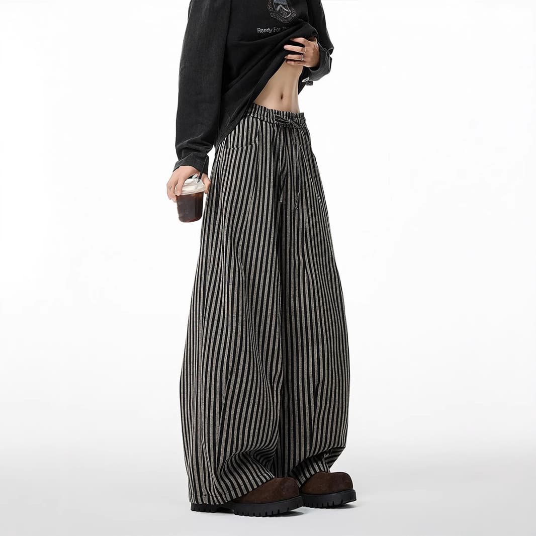 American relaxed vertical striped casual pants for men and women in spring lazy style straight-leg pants scimitar wide-leg floor-length pants