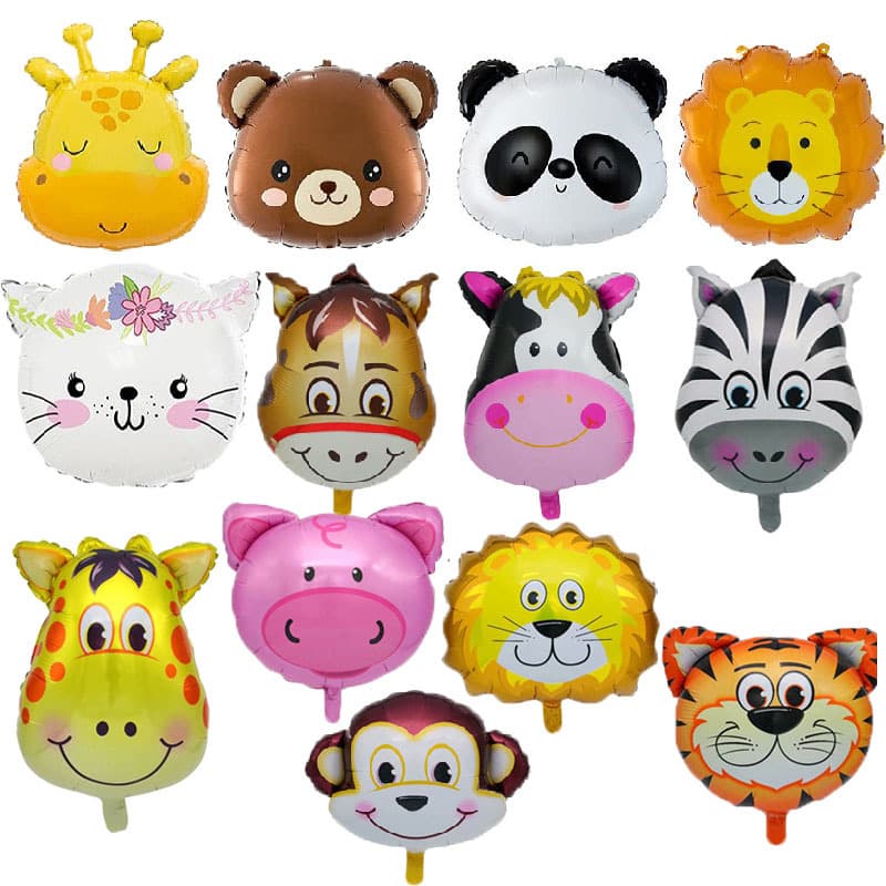 Cross-border Forest Jungle Animal Head Aluminum Foil Balloons Giraffe Tiger Lion Panda Animal Head Balloons Wholesale