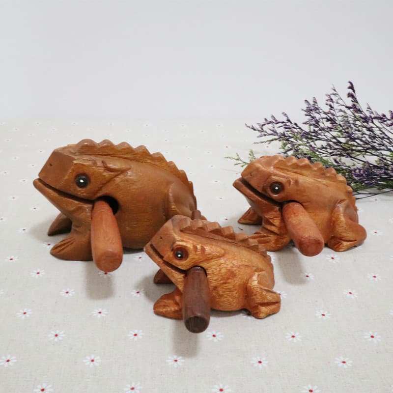 Thailand Frog Wood Sculpture - Hand-Carved Sound Making Toad Wooden Fish Creative Craft Toy