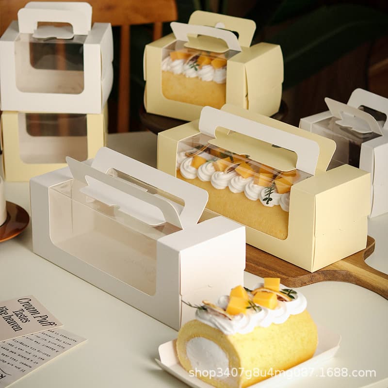 Cake roll packaging box Swiss roll cake box Dream Dragon roll towel roll baking dessert transparent portable packaging box