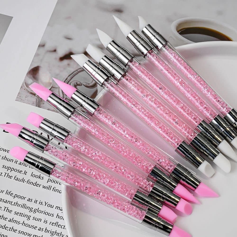 Factory Stock 5-Pack Nail Art Silicone Pens, Hollow Carving Embossing Pen, Double-Ended with Rhinestone Silicone Pen Nail Art Tool