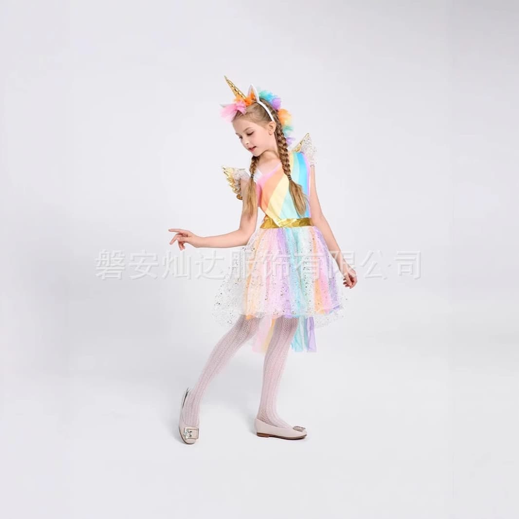 Cross-Border Unicorn Girls Suit Skirt Wings Angel Cosplay Children's Princess Skirt Lake Blue