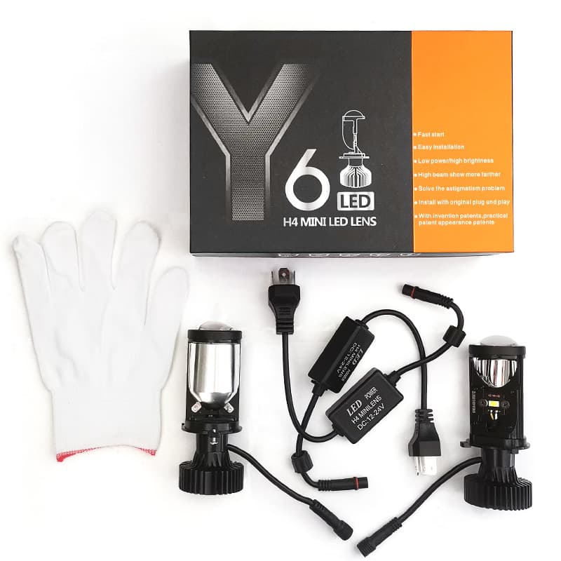 New Y6d Lens Car LED Headlight H4 Fish Eye Small Motorcycle Headlamp Front Spotlight Integrated Near Far