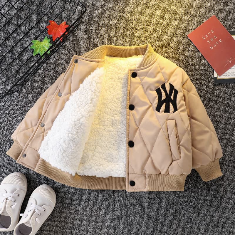 Boys' Winter Fleece-Lined Jacket Fashionable Thickened Baseball Coat for Toddlers and Kids, Cotton Jacket Wholesale