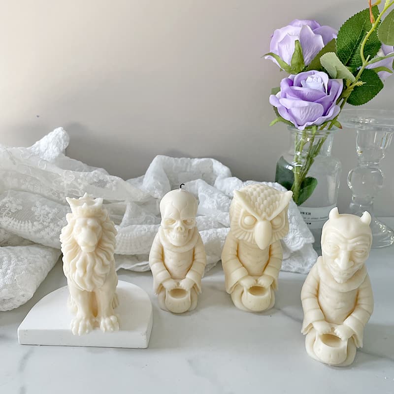 DIY 3D Lion King Owl Animal Aromatherapy Plaster Decorative Ornament Handmade Scented Candle Silicone Mold