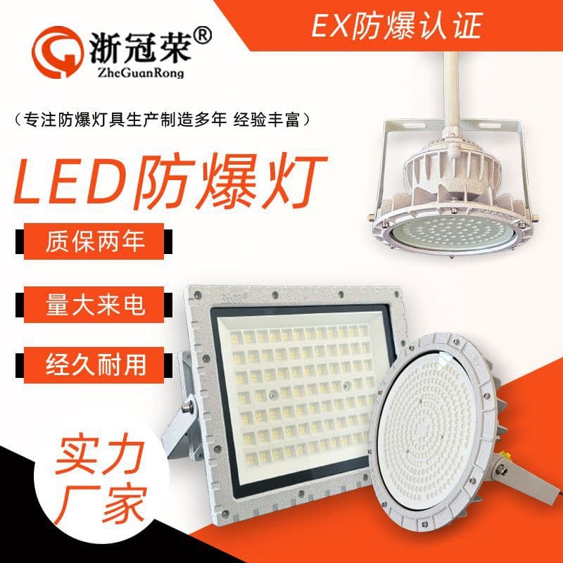 Zheguanrong Explosion-proof Floodlight Industrial and Mining Light Die-cast Aluminum Flameproof Explosion-proof Floodlight 100W Workshop LED Explosion-proof Lamp