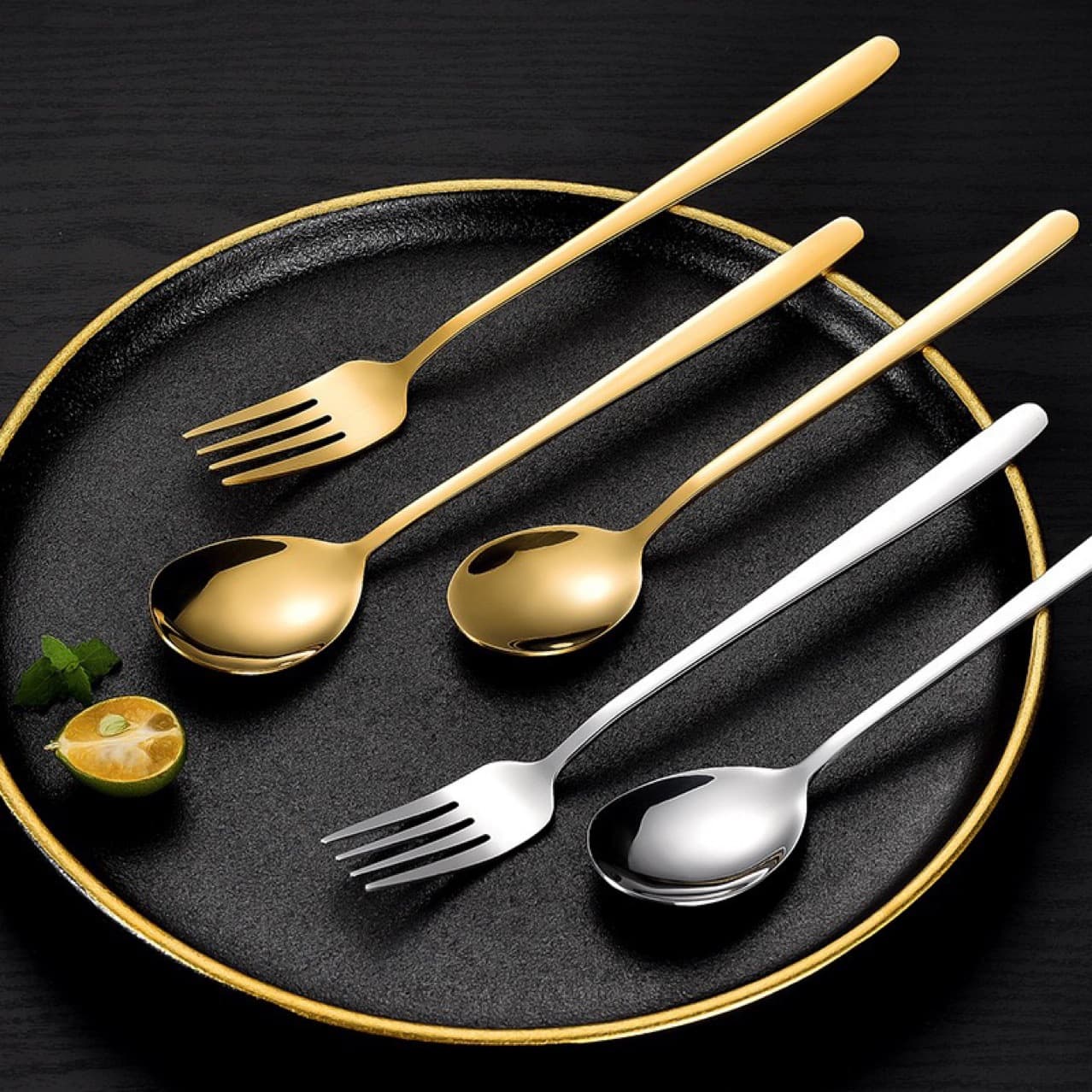 Stainless Steel Korean-style Spoon, Dining Spoon, Fork, Dessert Spoon Fork, Household Eating and Soup Spoon, Laser LOGO Compatible