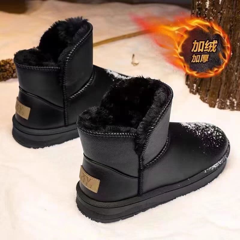 Winter Leather Waterproof Snow Boots for Men, Cotton Shoes, Anti-Slip, Warm, Thickened, Fleece-Lined, Thick Sole, Bread Shoes, Comfortable Cotton Boots