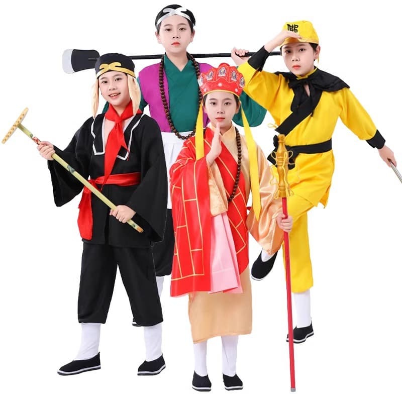 Halloween Children Journey to the West Master and Disciples Tang Monk Sun Wukong Zhu Bajie Sha Monk Four People Costume Role Play Full Set