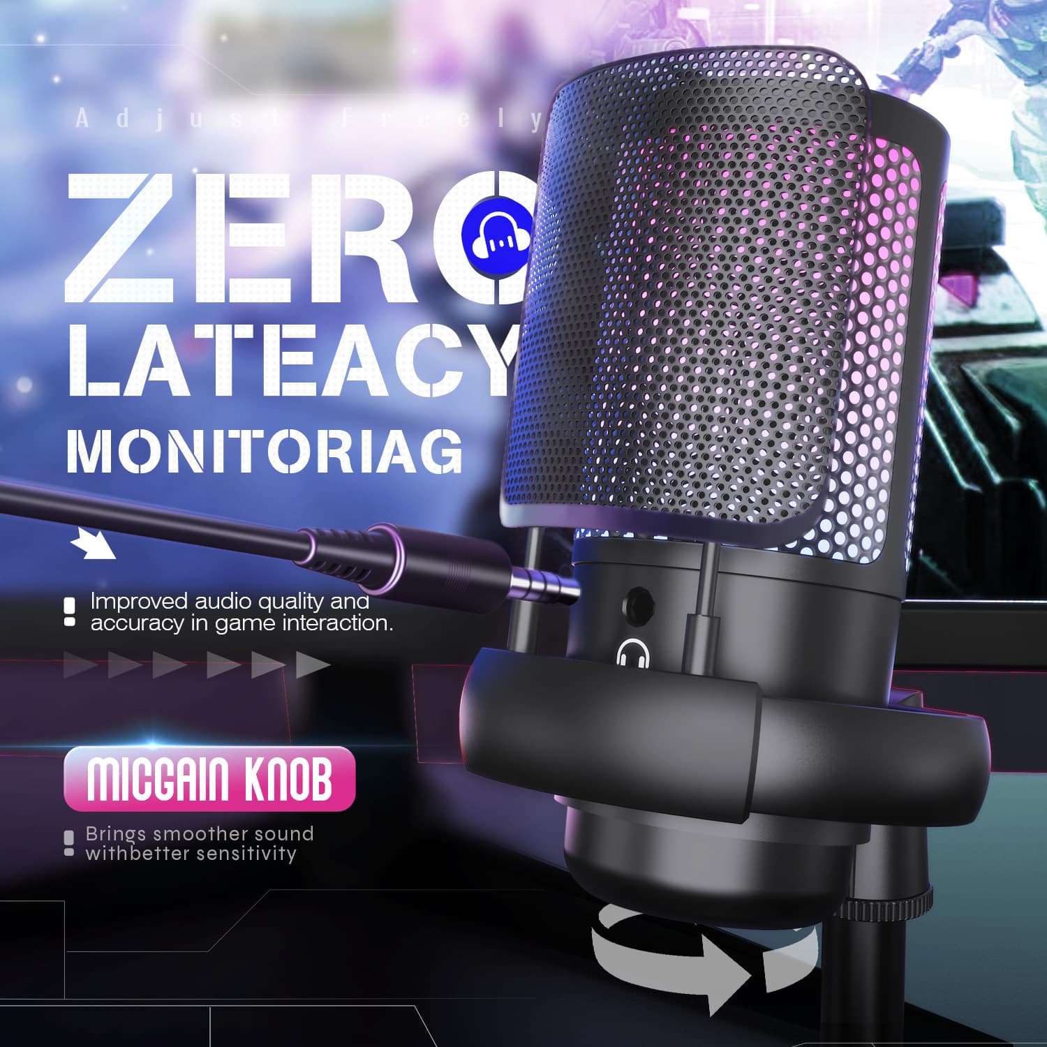 ME6S Gaming Microphone USB Computer Recording Mic with Pop Filter Set RGB Lighting Condenser Mic with Stand