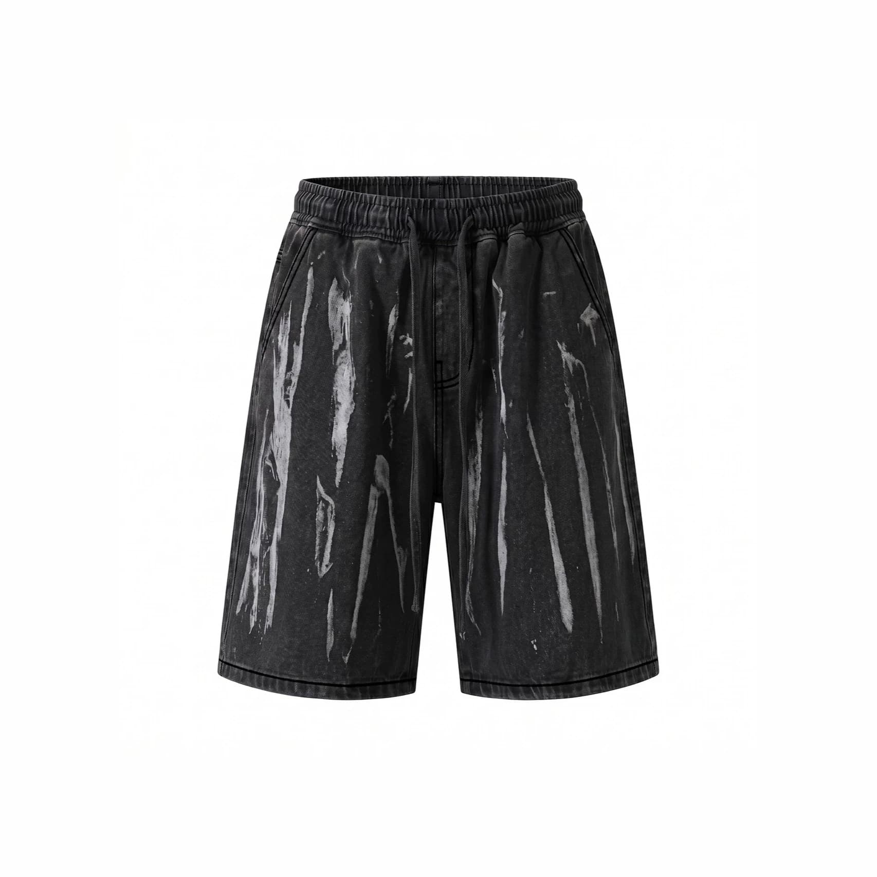 Trendy brand tie-dye denim shorts men's straight-leg five-quarter pants summer loose Hong Kong style pants men's mid-pants American high street