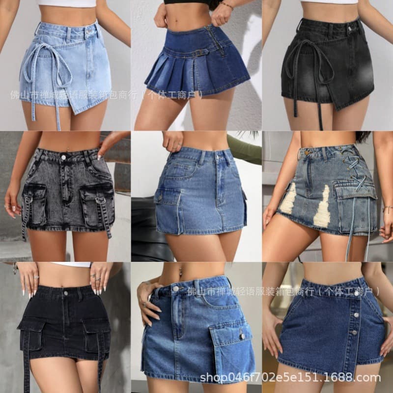 New Cross-Border Women's Denim Skirt, High-Waist Short Skirt, Cargo Jeans Skirt
