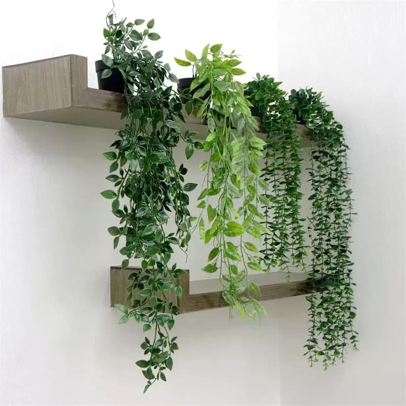 Artificial Eucalyptus Rattan Leaves with Mandala Pea Hanging Potted Plant, Frosted Green Decorative Bonsai