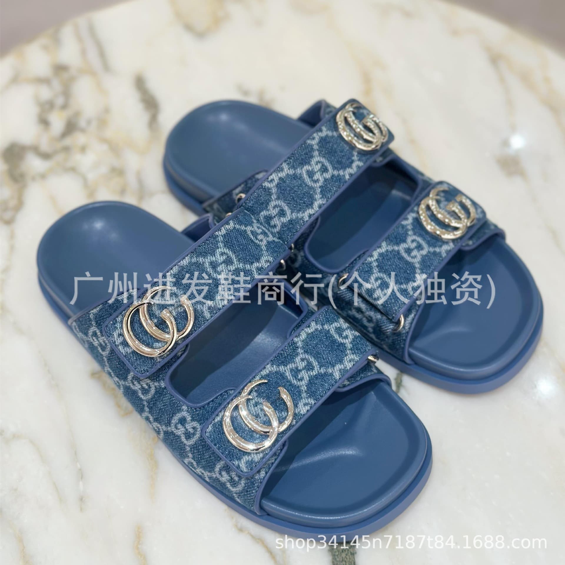 In Stock! High Version G Brand 2026 New Summer Sandals Women Letter Velcro Cross-border European and American Half Slippers Thick Sole