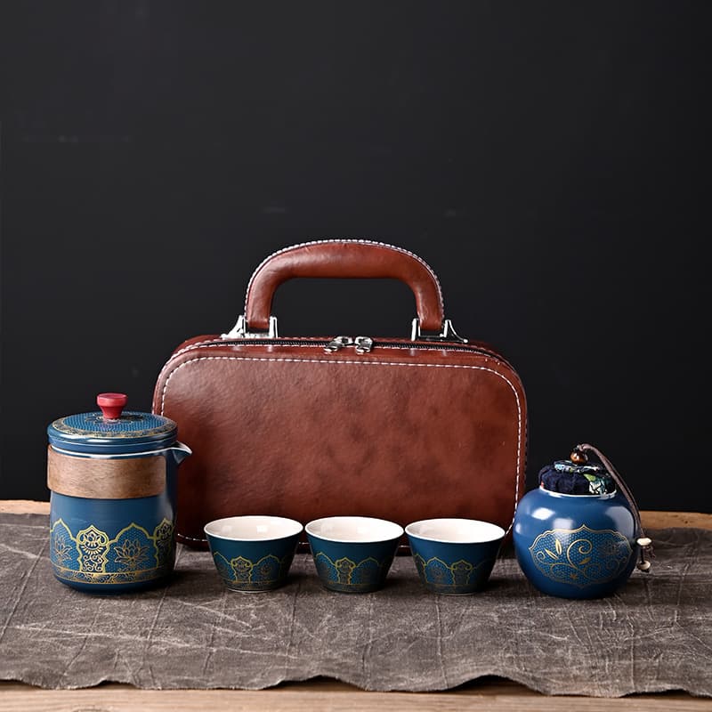 Ceramic Classic Charm Travel Tea Set Quick Cup Customizable Tea Brewing Portable Car One Pot Three Cups Business Gift