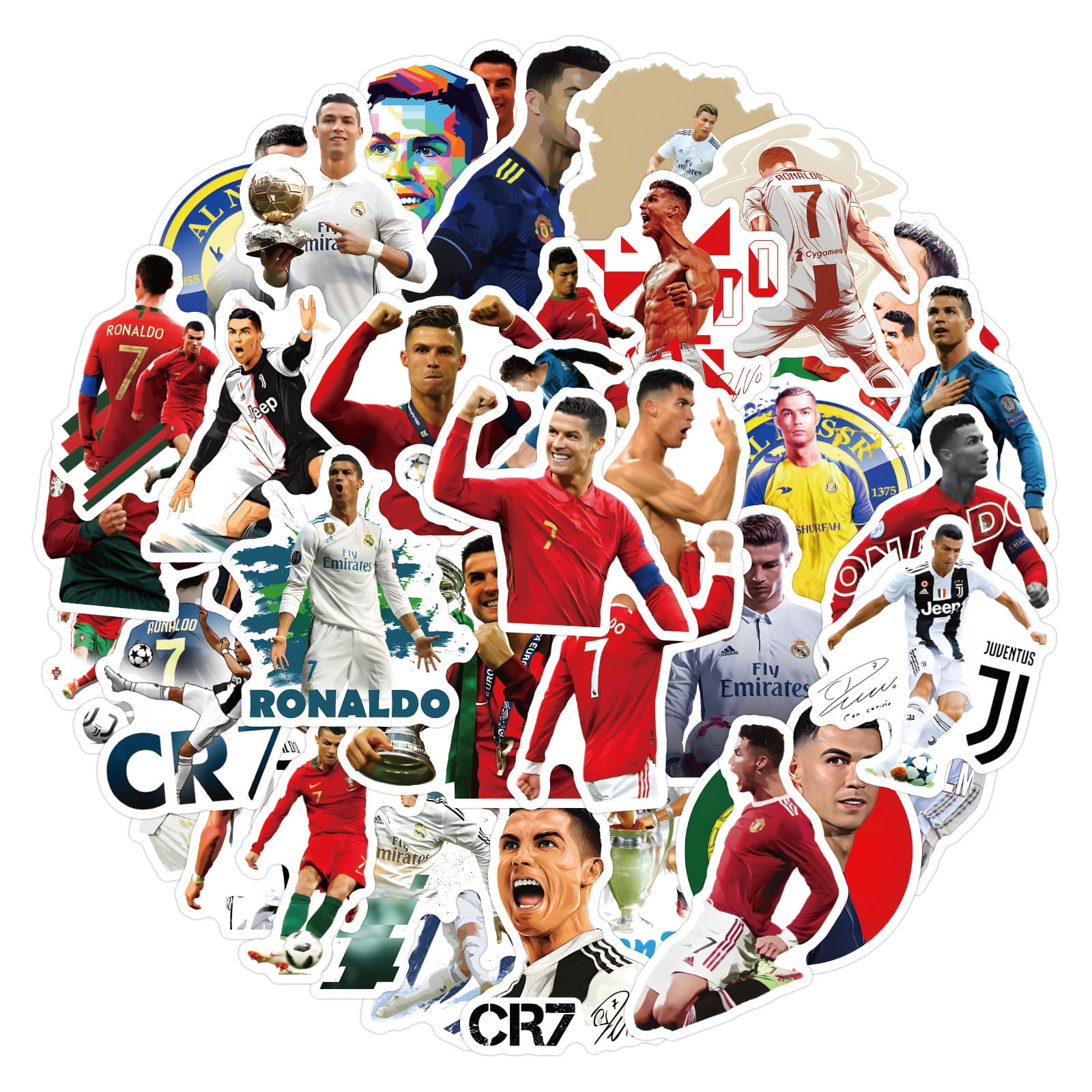 50-Pack Waterproof Cristiano Ronaldo Graffiti Stickers for Car Luggage Water Bottles Unique Personality Football Star Decals
