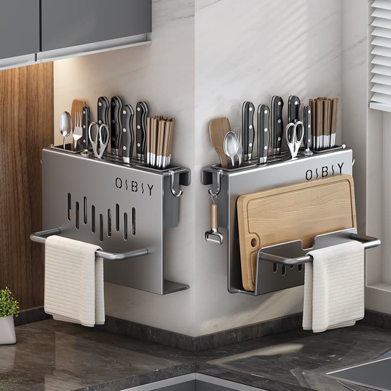 Knife Holder Storage Rack Kitchen Wall-Mounted Multifunctional Cutting Board and Knife Stand Integrated Chopstick Container